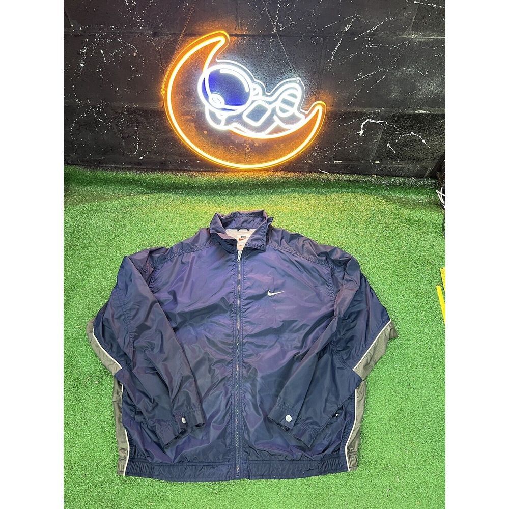 Vintage Nike Y2K Navy Blue Windbreaker Light Jacket Size XL 94-99 Year White Tag